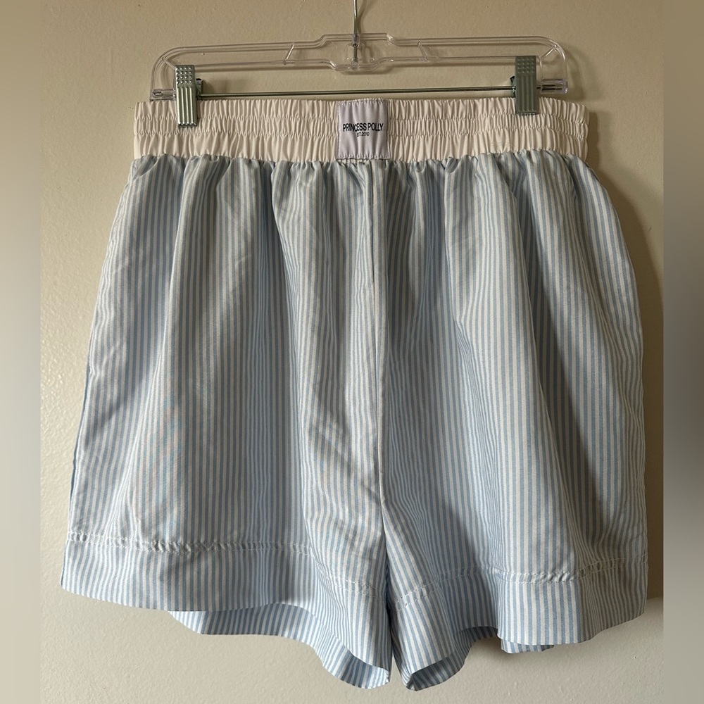 Princess Polly Light Blue and White Striped Shorts